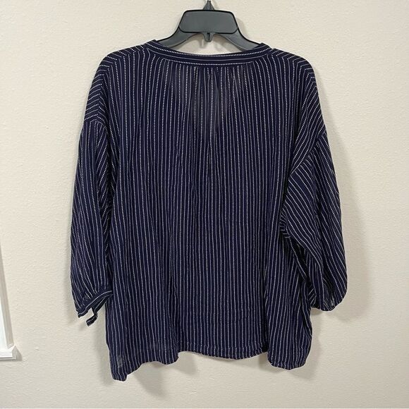 Madewell Navy Blue White V Neck Tassel Long Sleeve Blouse SIZE SMALL - Picture 6 of 6